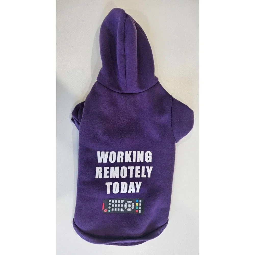 Fabdog Dog Hoodie Purple‎ Working Remotely Today Fleece Pet Sweatshirt  Size 14